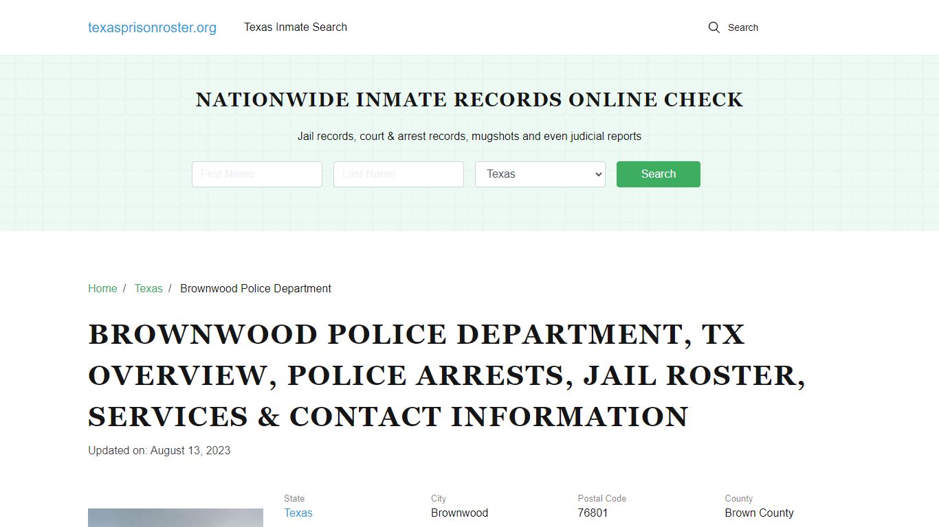 Brownwood Police Department, TX: Police Arrests, Inmate Search, Contact ...
