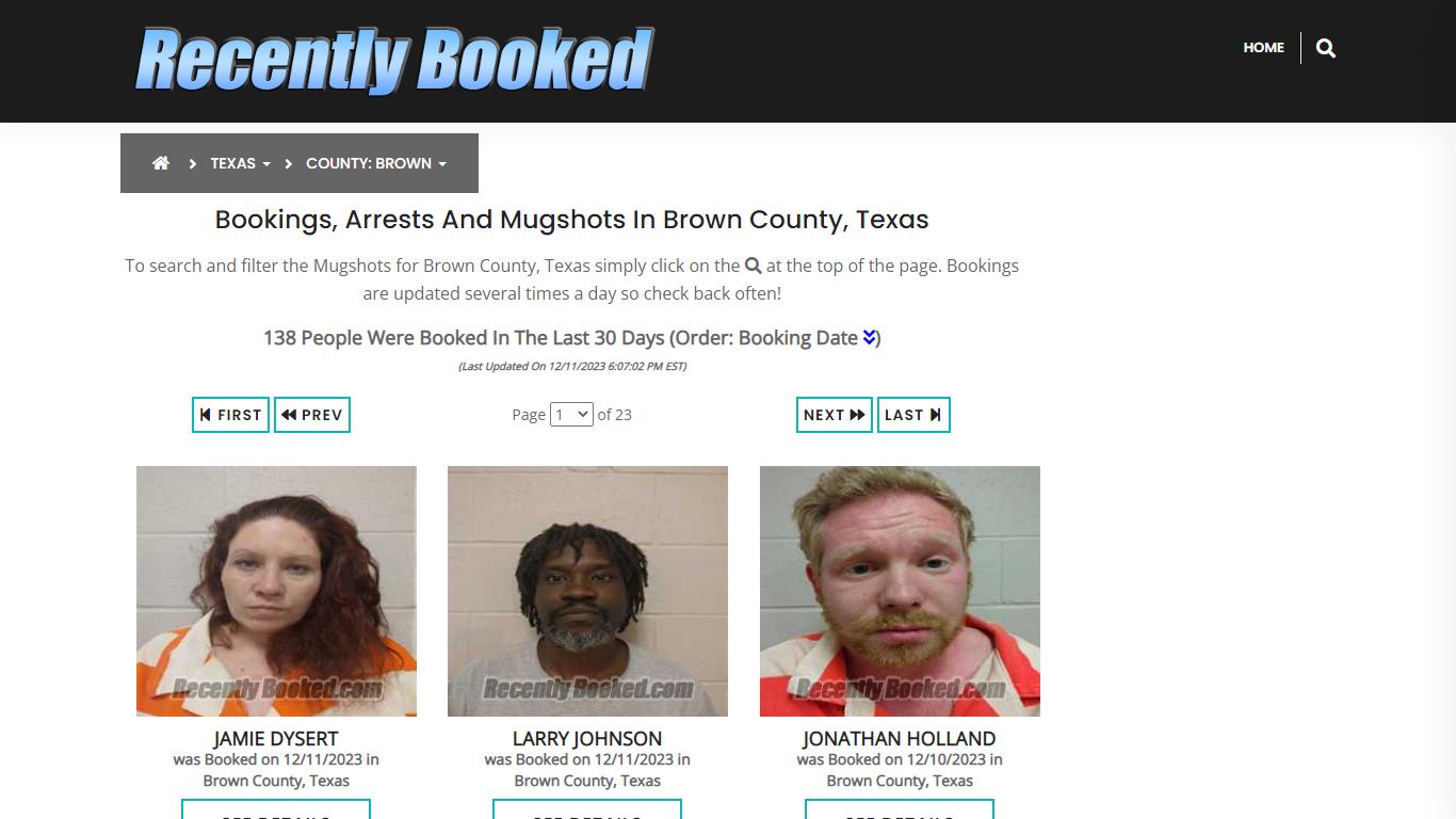 Recent bookings, Arrests, Mugshots in Brown County, Texas - Recently Booked